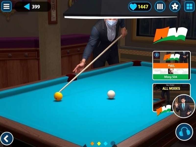 City Billiards Gladiator gameplay screenshot showing pool table and interface